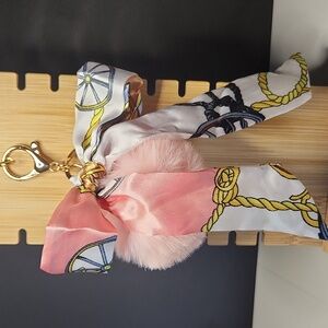 Pink and White Keychain/Purse Charm with Pom Pom And Bow